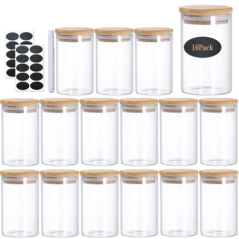 Buy Glass Jars With Bamboo Lids Set Glass Jars With Wood Lids 8 Oz Large Spice Jars Glass