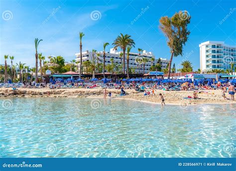 Ayia Napa Cyprus April 03 2018 Famous Nissi Beach With Hotels And