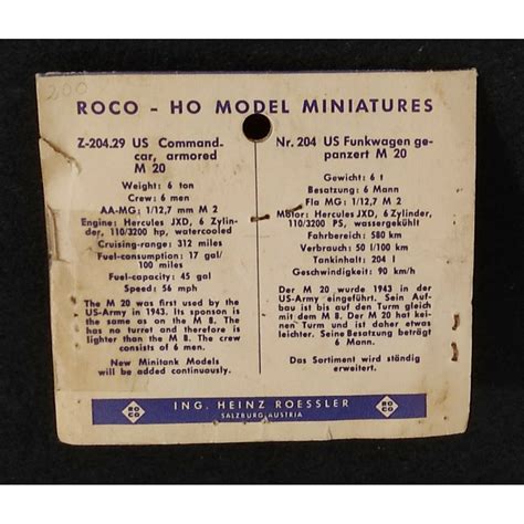 Roco Model Miniatures MiniTanks 204 US Commandcar M20 Modelli