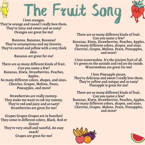 The Fruits Song Printable Lyrics Origins And Video