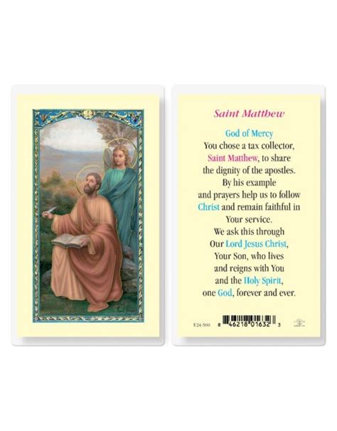 Christian Brands Laminated Holy Card St. Matthew - Queen of Angels ...