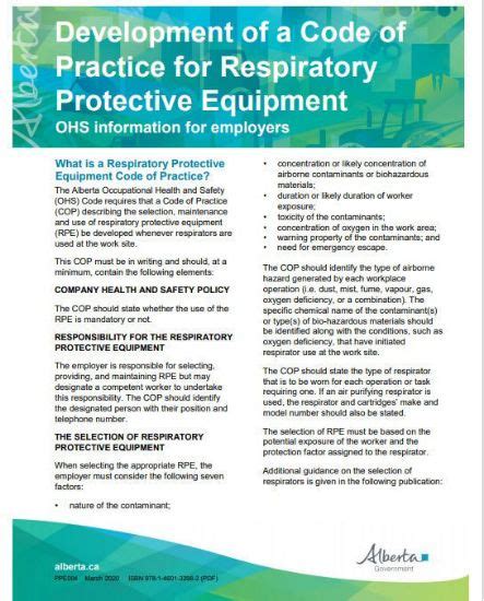 Ohs Resource Portal Respiratory Protective Equipment Code Of Practice