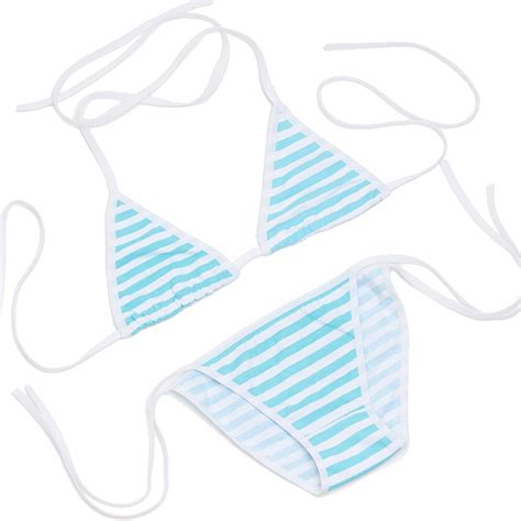 Amazon TOMORI Japanese Style Cute Sexy Stripe Bikini For Cosplay Blue Clothing Shoes