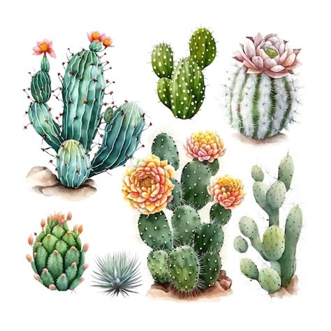 Conjunto De Ilustraci N Dibujada A Mano De Cactus En Acuarela Vector