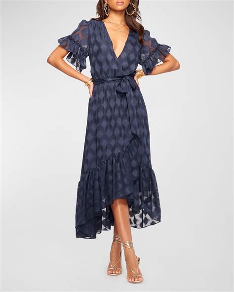 Buy Ramy Brook Asya Short Sleeve Wrap Midi Dress Navy Medallion At 65