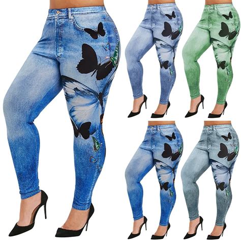 Mallas Vaqueras Con Estampado De Mariposa Para Mujer Pantalones