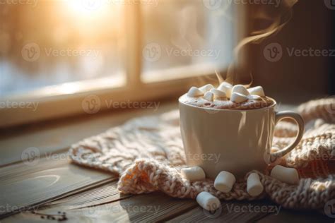 AI Generated Chocolate Hot Cocoa In White Mug With Marshmallows Generative AI 37926897 Stock