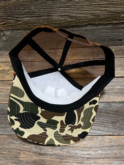 Custom Retro Duck Camo Copper Rope Mesh Back Trucker Snapback Leather — Savannah Moss Co