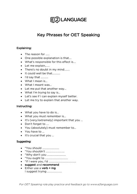 Key Phrases For OET Speaking For OET Speaking Role Play Practice And