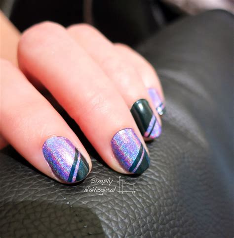 Simply Nailogical: Purple holo with simple green stripes