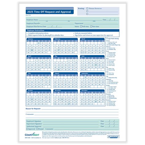 Time Off Request Calendar Template 2025 - David Arnold