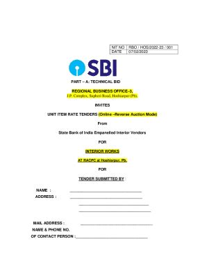 Fillable Online NOTICE INVITING TENDERS STATE BANK OF INDIA Fax