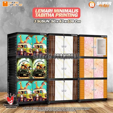 Jual Lemari Plastik Tabitha Printing 3 Susun Lemari Pakaian Kunci Kaca