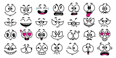 Cartoon faces. Facial expressions for retro old style characters or ...