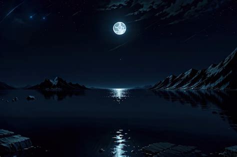 Premium Ai Image Moon Light At Lake Shining Moon At Night Woods Stars