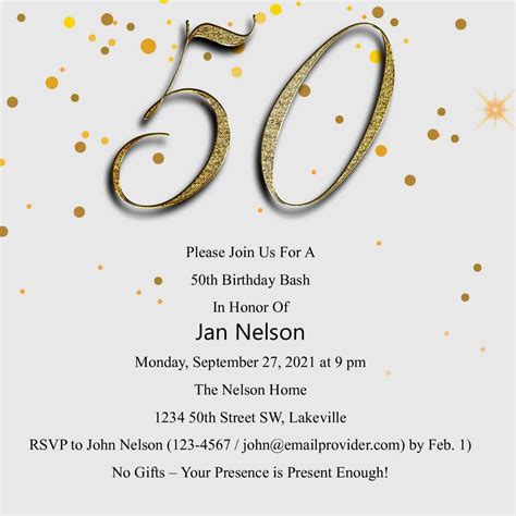 50th birthday invitation wording 50th invitation birthday templates editable gold word ms ...