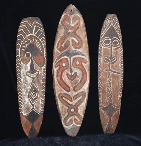 Lot Three Fine Old Gope Spirit Boards Papuan Gulf Area South Coast