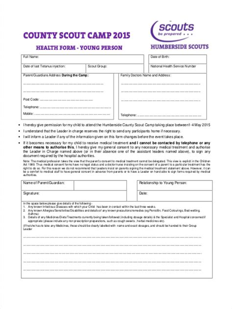 Girl Scout Health History Form 28B