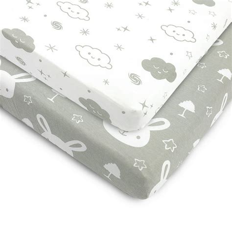 Pack and Play Fitted Sheet, Portable Pack N Plays Mini Crib Sheets, 2 Pack Play Sheets, 100% ...