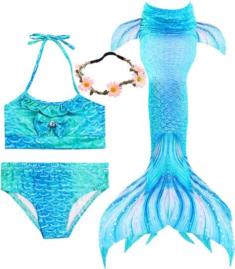 IGeeKid 3 Pcs Girls Swimsuit Mermaid For Swimming Princess Mermaid Costume Bikini Set For 3 12Y