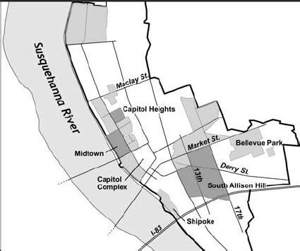 Neighborhood boundaries in Harrisburg, Pennsylvania. | Download ...