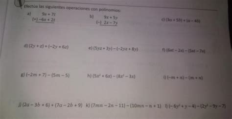 Efectúa Las Siguientes Operaciones Con Polinomios Están En La Imagen