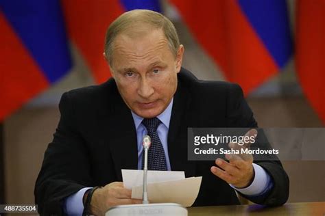 Russian President Vladimir Putin speeches during the meeting with ...