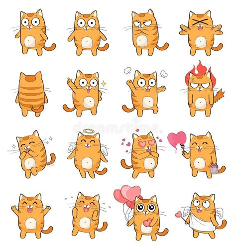 Cute Cat Character With Different Emotions Stock Vector Illustration