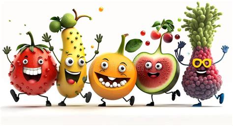 Row of Funny Fruits and Vegetables Dancing on White Background ...