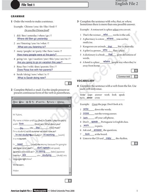 AEF2-File1 - American English file - NAME DATE File Test 1 American ...