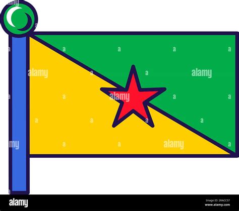 French guiana country flag on flagpole vector. Red star on centre of ...