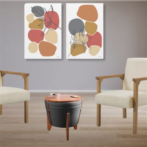 Conjunto Luna Bege Puff Flex Escuro E Quadro Abstrato Romantic Myhouse