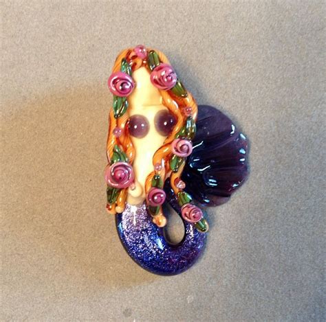 Handmade Glass Lampwork Mermaid With Dichroic Tail Bead By Elaine Laflex Green Mermaid Jewelry