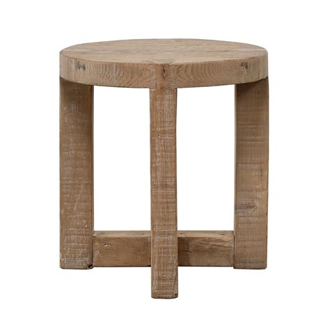 Artissance Round Rustic Side Table Weathered Elm Wood 22x22x20H On