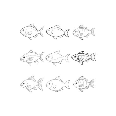 Ilustração De Um Conjunto De Peixes Preto E Branco Para Coloração