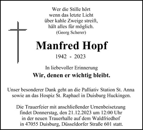 Traueranzeigen Von Manfred Hopf Trauer In Nrw De