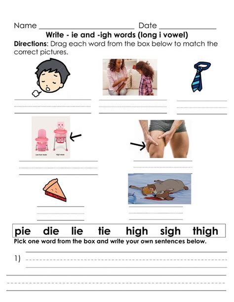 Words With Ie And Igh Worksheet In 2021 Worksheets 1st Grade