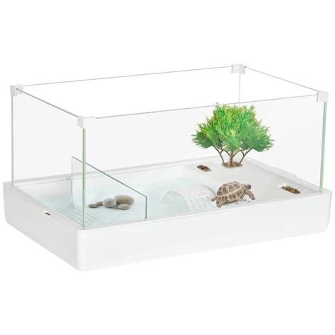 Pawhut Glass Turtle Aquarium With Basking Platform Easy Clean