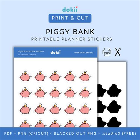 Cute Piggy Bank Printable Planner Stickers Kawaii Savings Icon Planner ...