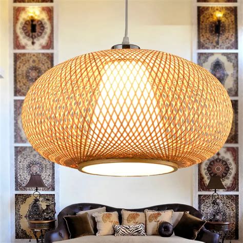 Bamboo Wicker Rattan Pendant Light Fixture Asian Japanese Rustic