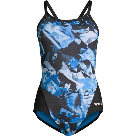 Finz Womens Print Tri Back One Piece Swimsuit Bathing Suit Sport