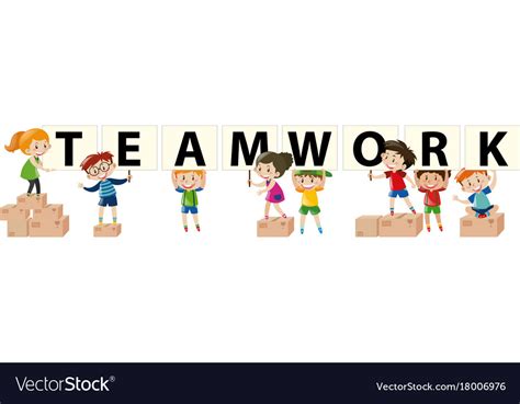 Kids holding sign for teamwork Royalty Free Vector Image