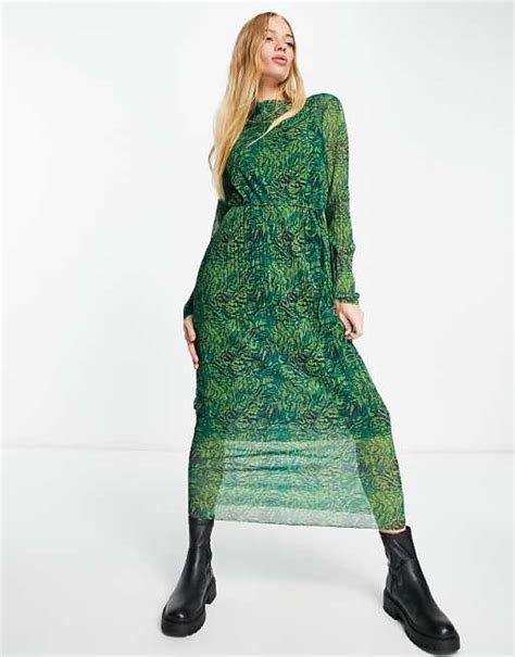 And Other Stories Mesh Midi Dress In Green Print Asos