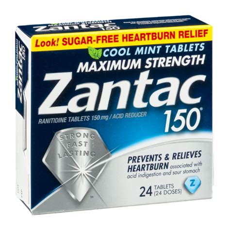 Zantac 150 Maximum Strength Ranitidine Tablets Cool Mint 24 Ct