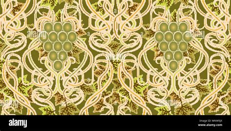 Seamless Pattern With Grape In Art Nouveau Style Vector Illustration