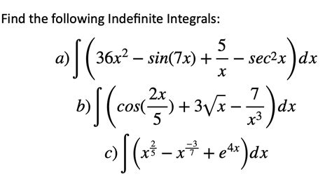 Solved Find The Following Indefinite Integrals A