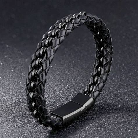 Pulseira Masculina Homens Luxo Couro E Aço Negro C Garantia