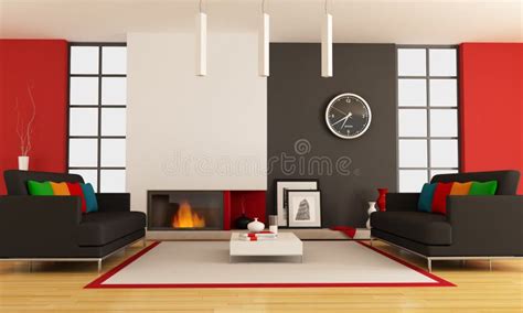 Contemporary Living Room with Fireplace Stock Illustration ...