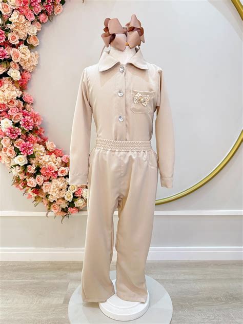 Conjunto Infantil Nude Camisa E Cal A Casual Luxo Rosa Charmosa Atacado