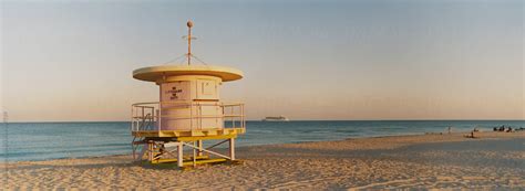 Art Deco Lifeguard Hut On Beach At Dusk Miami Florida By Stocksy